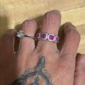 Bomb Party created ruby/diamond rodium plated Gemstone Ring 6